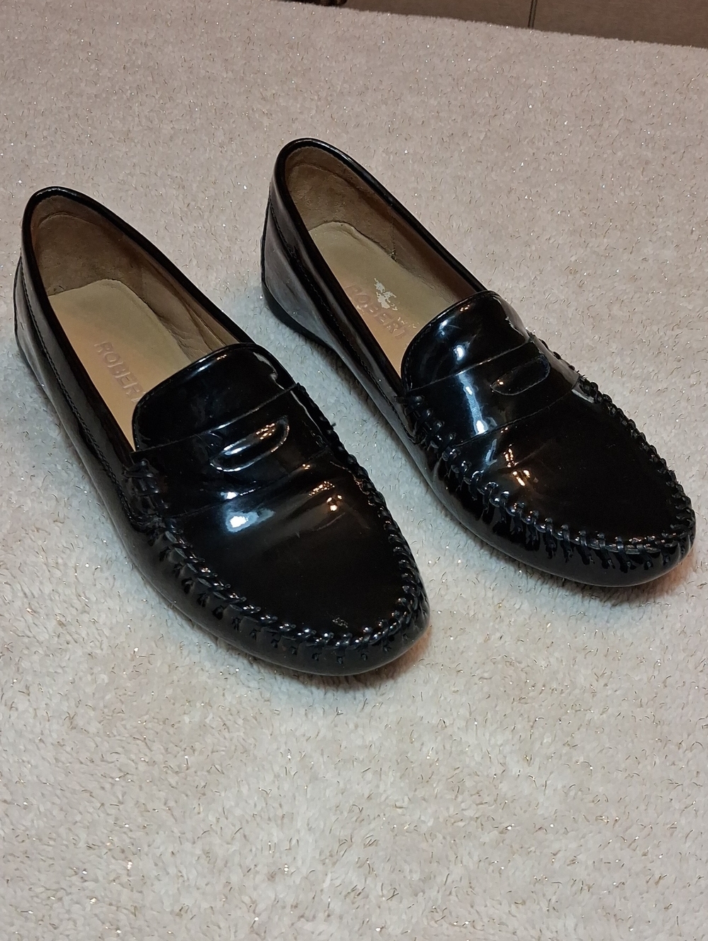 Black Classic Patent Leather Penny Loafers by Robert Zur.
